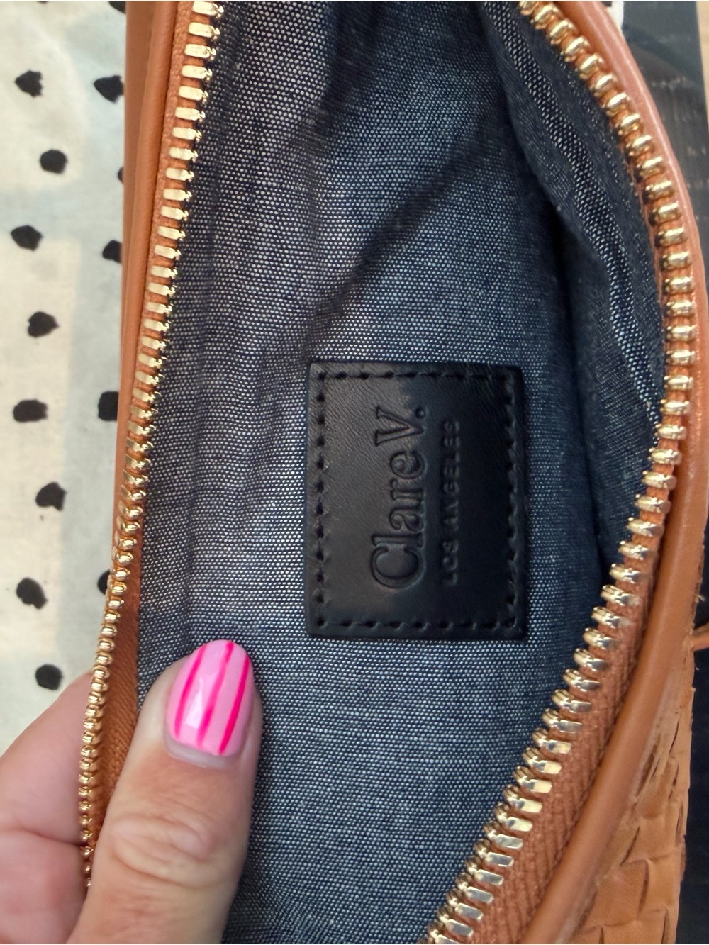 Clare V Woven Leather Crossbody in Cognac Brown - Picture 3 of 3